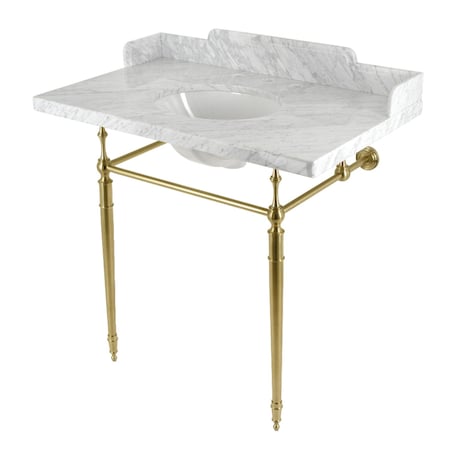 Kingston Brass 36 Carrara Marble Console Sink with Brass Legs, Marble WhiteBrushed Brass LMS3622M87